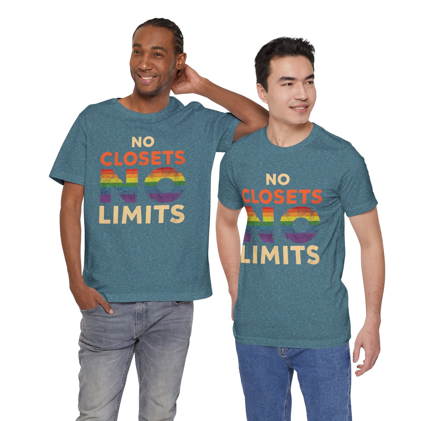 No Closets No Limits – Pride-Themed Unisex Tee | LGBTQ+ Shirt | Gay Pride Apparel | Equality T-Shirt | StatementWEAR | Comfortable Everyday Wear