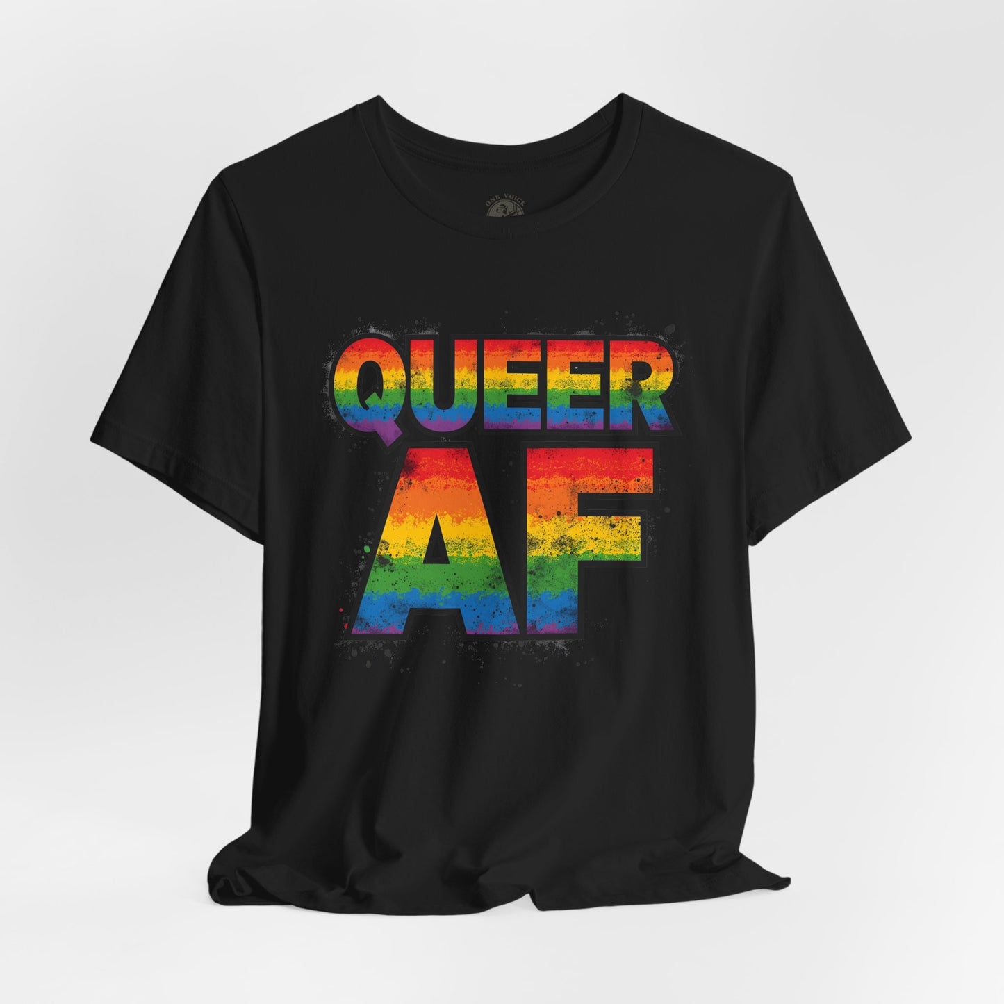 Queer AF – Pride T-Shirt | LGBTQ+ Short Sleeve Tee | Rainbow Graphic Shirt | Gay Pride Top | Unisex Tee for Celebrations | PrideWEAR Collection