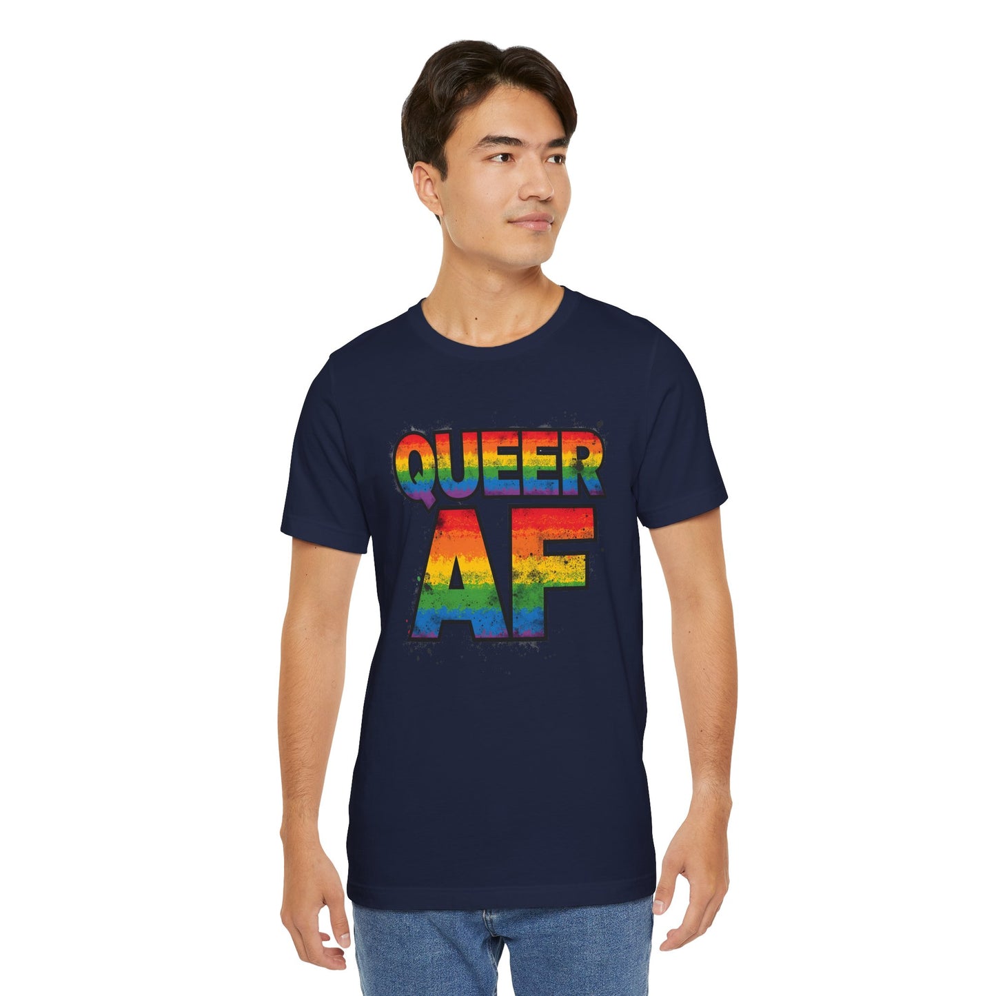 Queer AF – Pride T-Shirt | LGBTQ+ Short Sleeve Tee | Rainbow Graphic Shirt | Gay Pride Top | Unisex Tee for Celebrations | PrideWEAR Collection