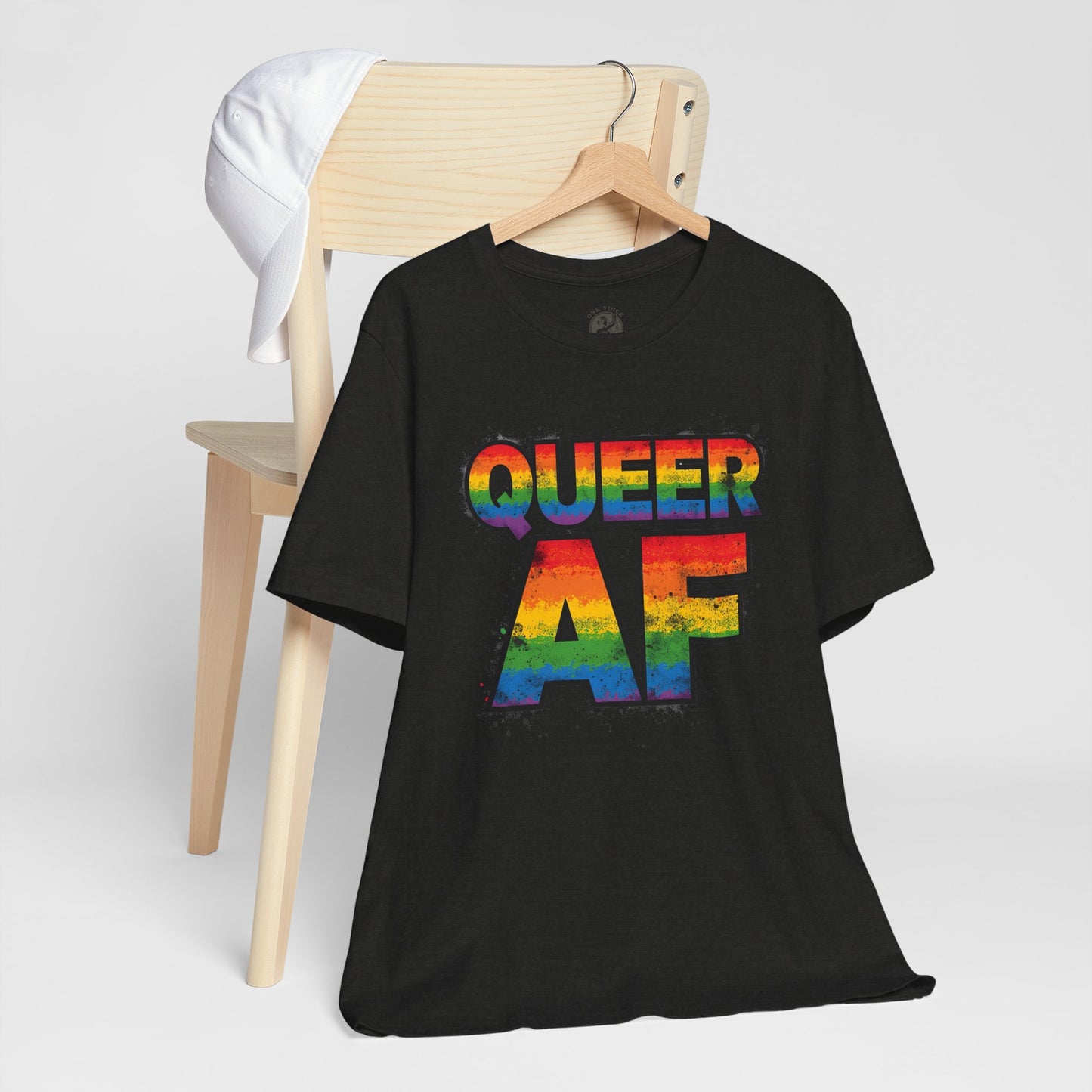 Queer AF – Pride T-Shirt | LGBTQ+ Short Sleeve Tee | Rainbow Graphic Shirt | Gay Pride Top | Unisex Tee for Celebrations | PrideWEAR Collection
