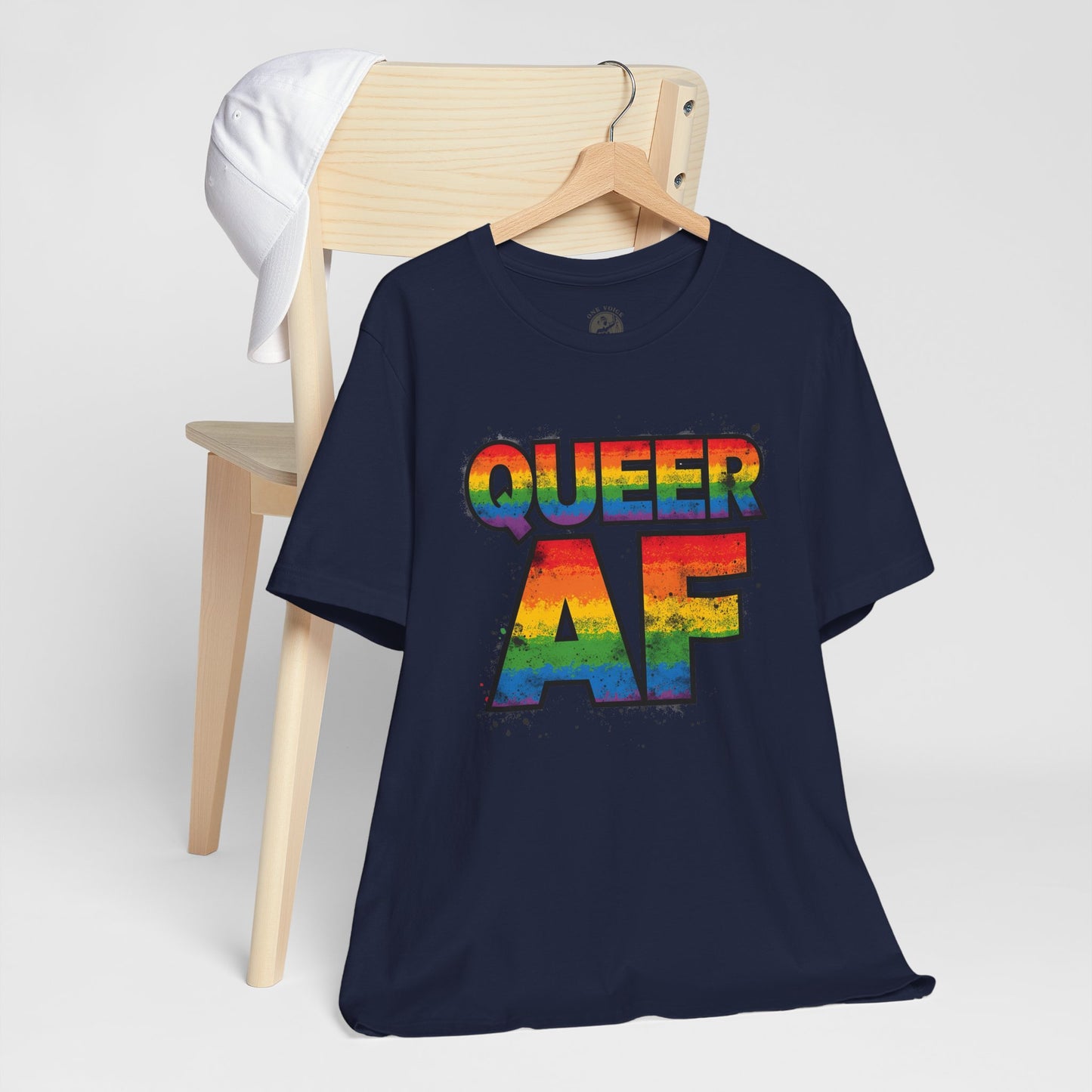 Queer AF – Pride T-Shirt | LGBTQ+ Short Sleeve Tee | Rainbow Graphic Shirt | Gay Pride Top | Unisex Tee for Celebrations | PrideWEAR Collection