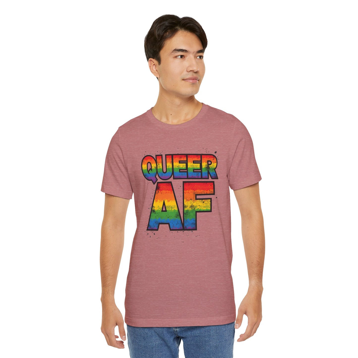 Queer AF – Pride T-Shirt | LGBTQ+ Short Sleeve Tee | Rainbow Graphic Shirt | Gay Pride Top | Unisex Tee for Celebrations | PrideWEAR Collection