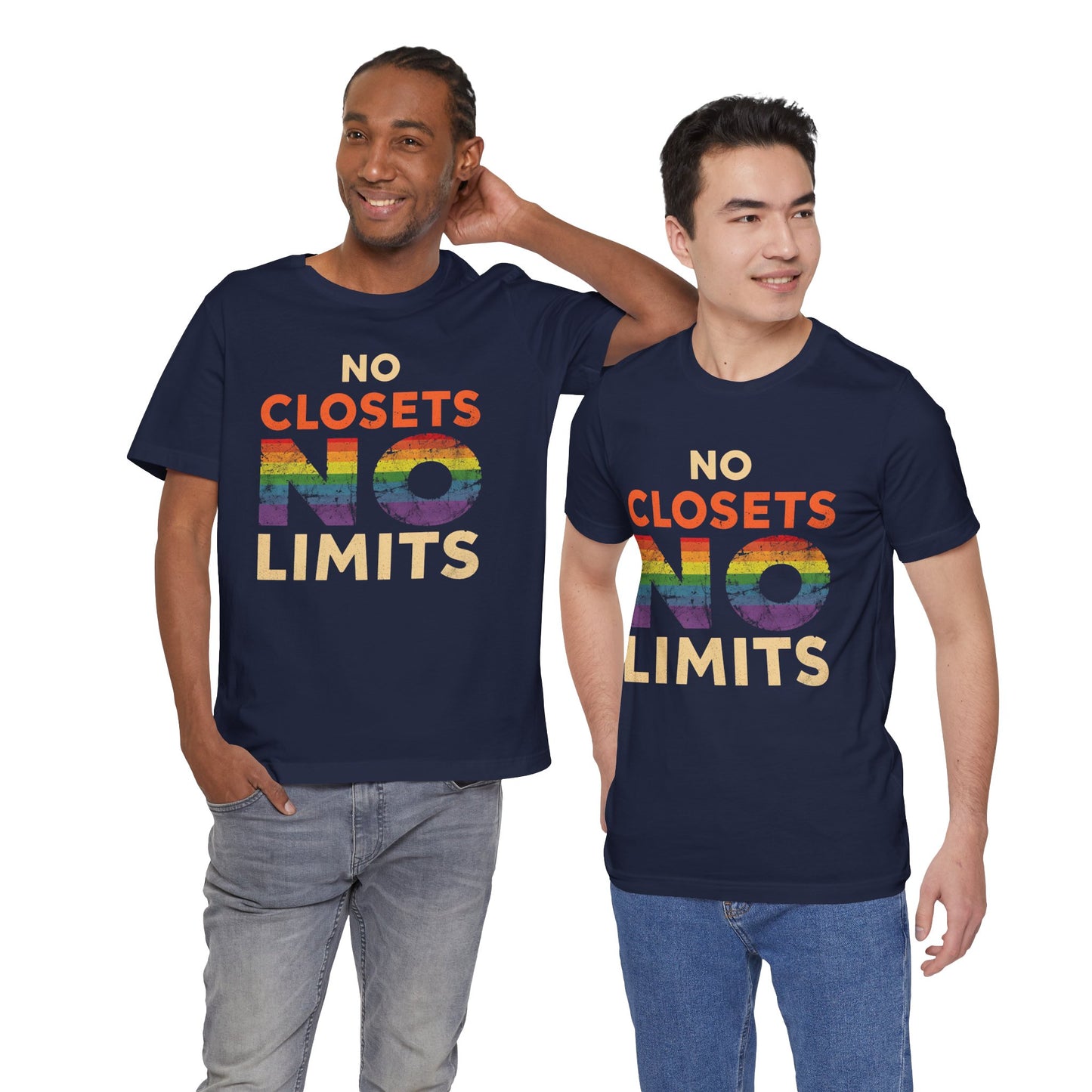 No Closets No Limits – Pride-Themed Unisex Tee | LGBTQ+ Shirt | Gay Pride Apparel | Equality T-Shirt | StatementWEAR | Comfortable Everyday Wear