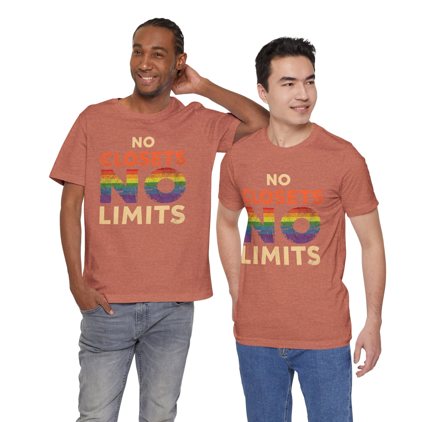 No Closets No Limits – Pride-Themed Unisex Tee | LGBTQ+ Shirt | Gay Pride Apparel | Equality T-Shirt | StatementWEAR | Comfortable Everyday Wear