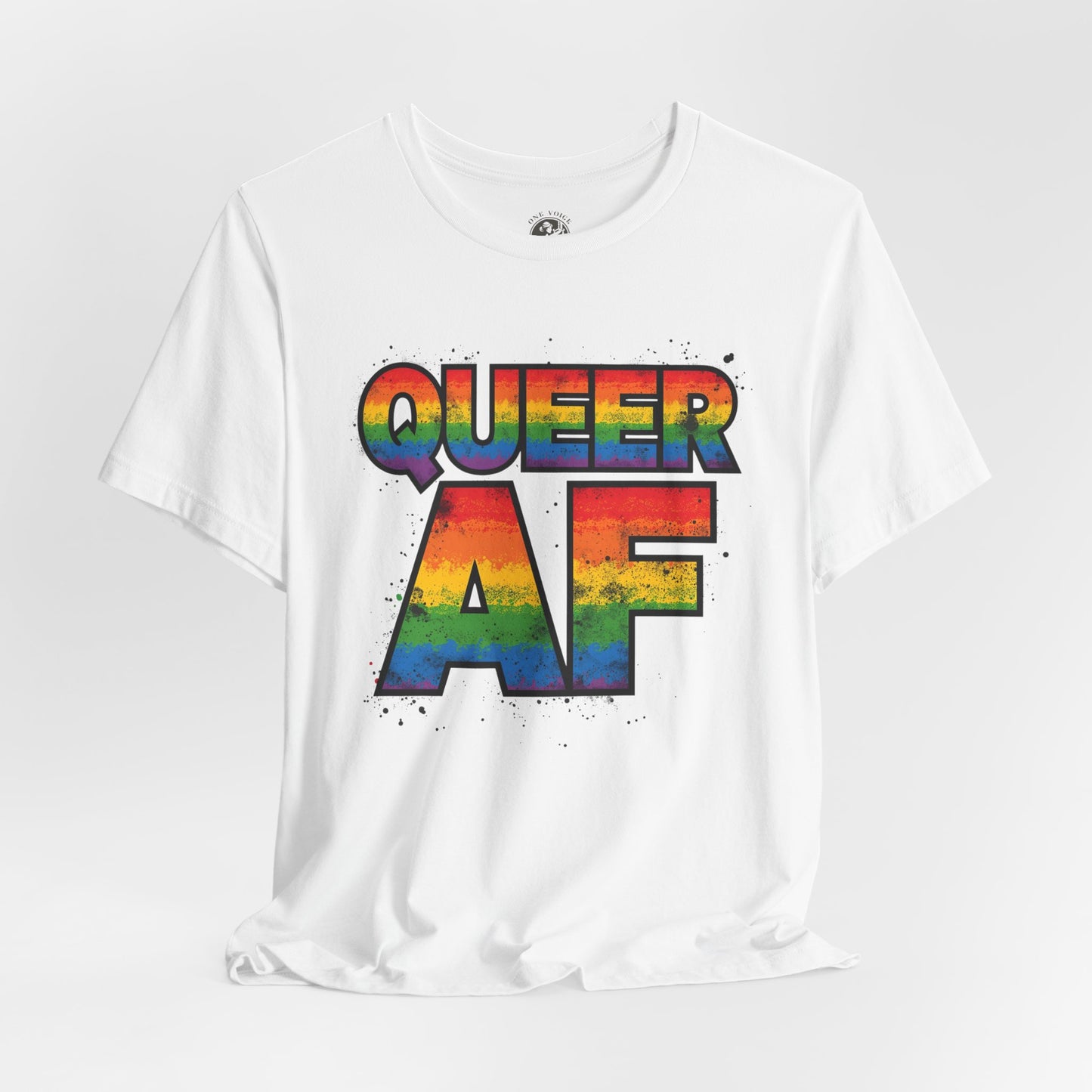 Queer AF – Pride T-Shirt | LGBTQ+ Short Sleeve Tee | Rainbow Graphic Shirt | Gay Pride Top | Unisex Tee for Celebrations | PrideWEAR Collection