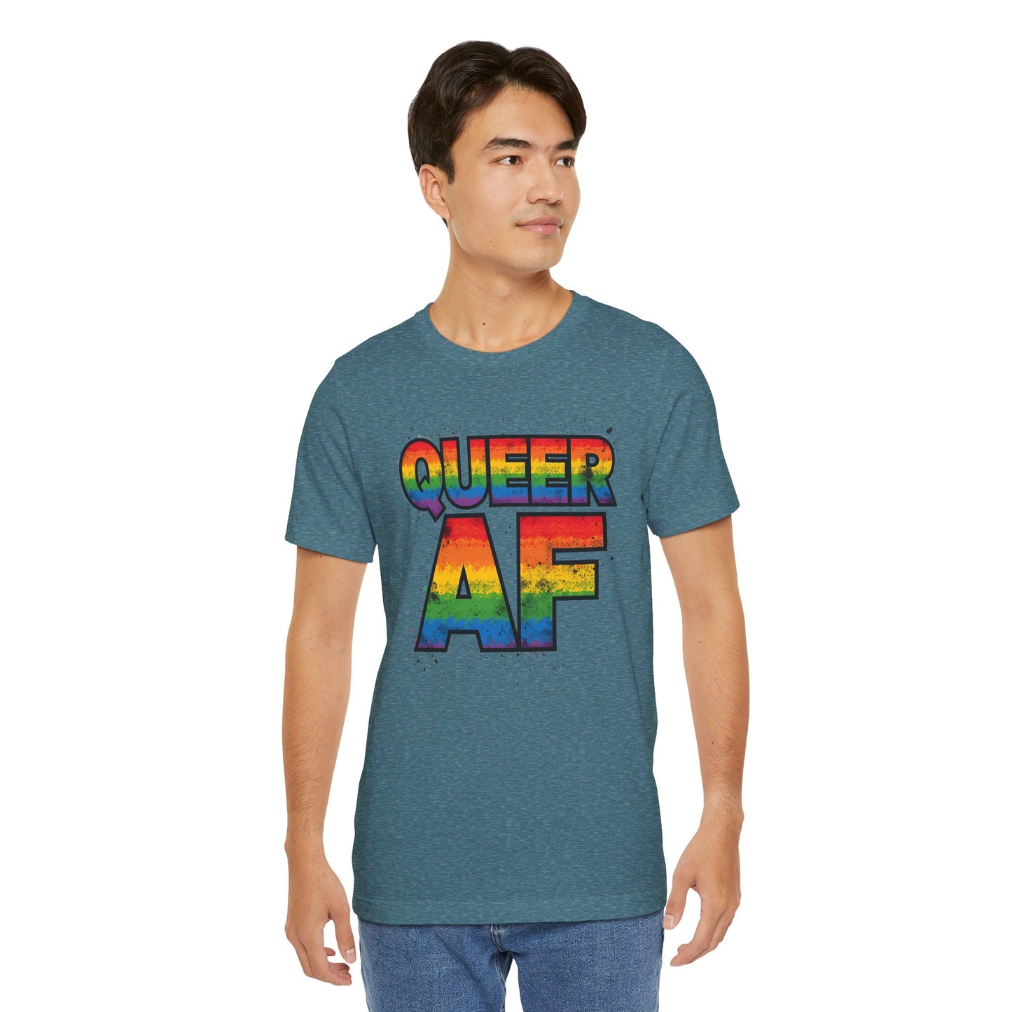 Queer AF – Pride T-Shirt | LGBTQ+ Short Sleeve Tee | Rainbow Graphic Shirt | Gay Pride Top | Unisex Tee for Celebrations | PrideWEAR Collection
