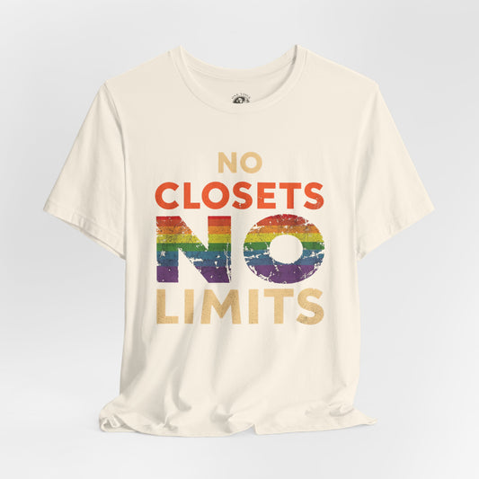 No Closets No Limits – Pride-Themed Unisex Tee | LGBTQ+ Shirt | Gay Pride Apparel | Equality T-Shirt | StatementWEAR | Comfortable Everyday Wear