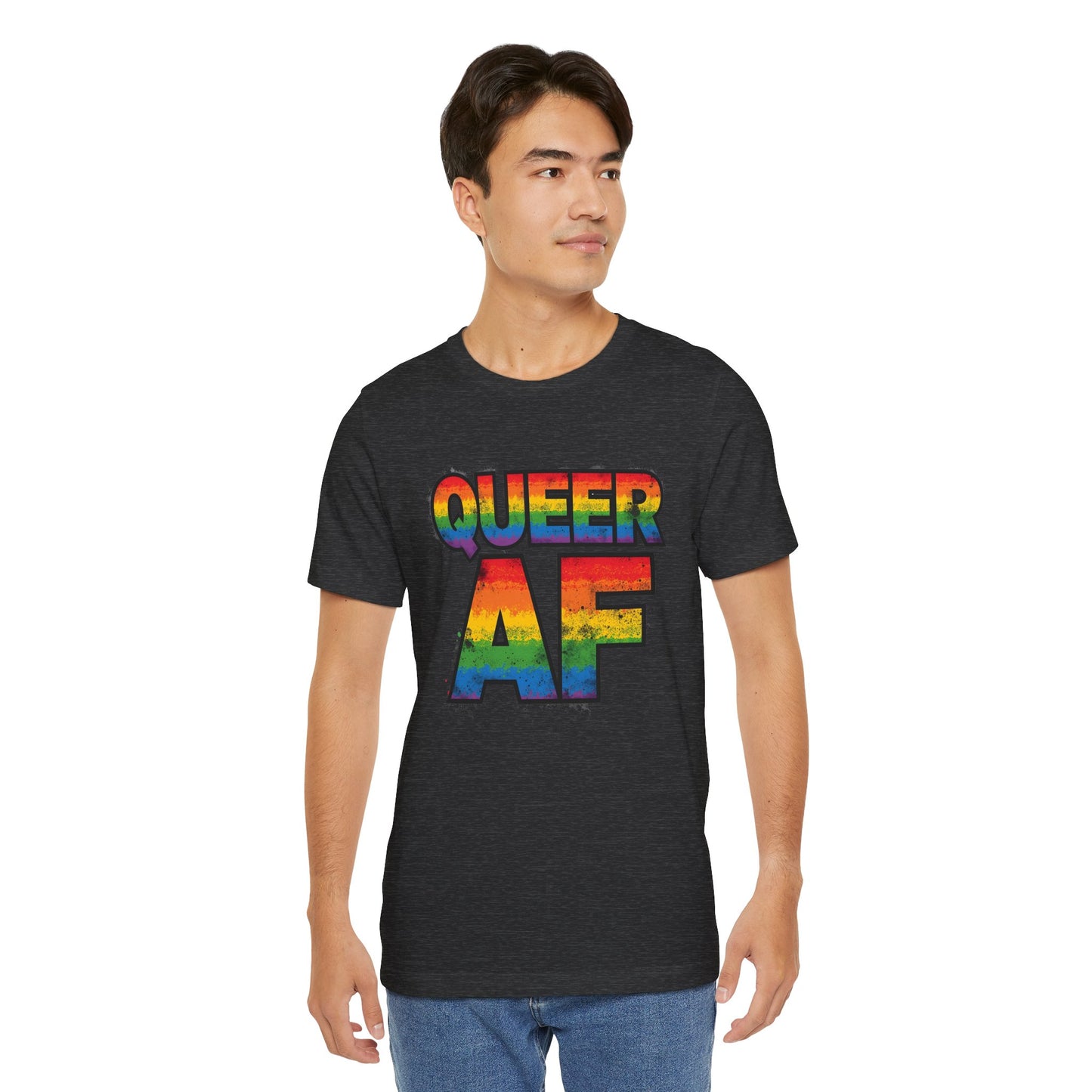 Queer AF – Pride T-Shirt | LGBTQ+ Short Sleeve Tee | Rainbow Graphic Shirt | Gay Pride Top | Unisex Tee for Celebrations | PrideWEAR Collection