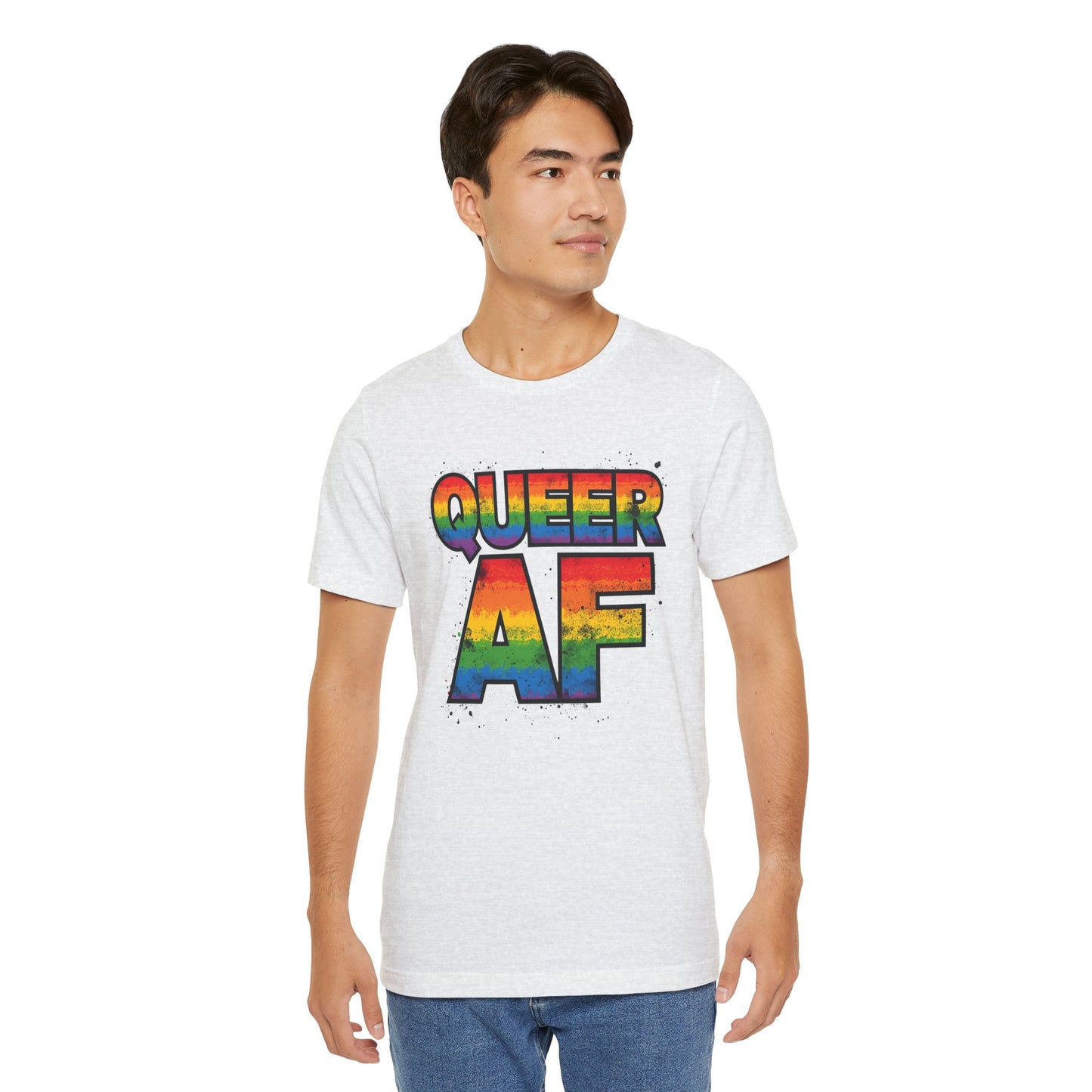 Queer AF – Pride T-Shirt | LGBTQ+ Short Sleeve Tee | Rainbow Graphic Shirt | Gay Pride Top | Unisex Tee for Celebrations | PrideWEAR Collection
