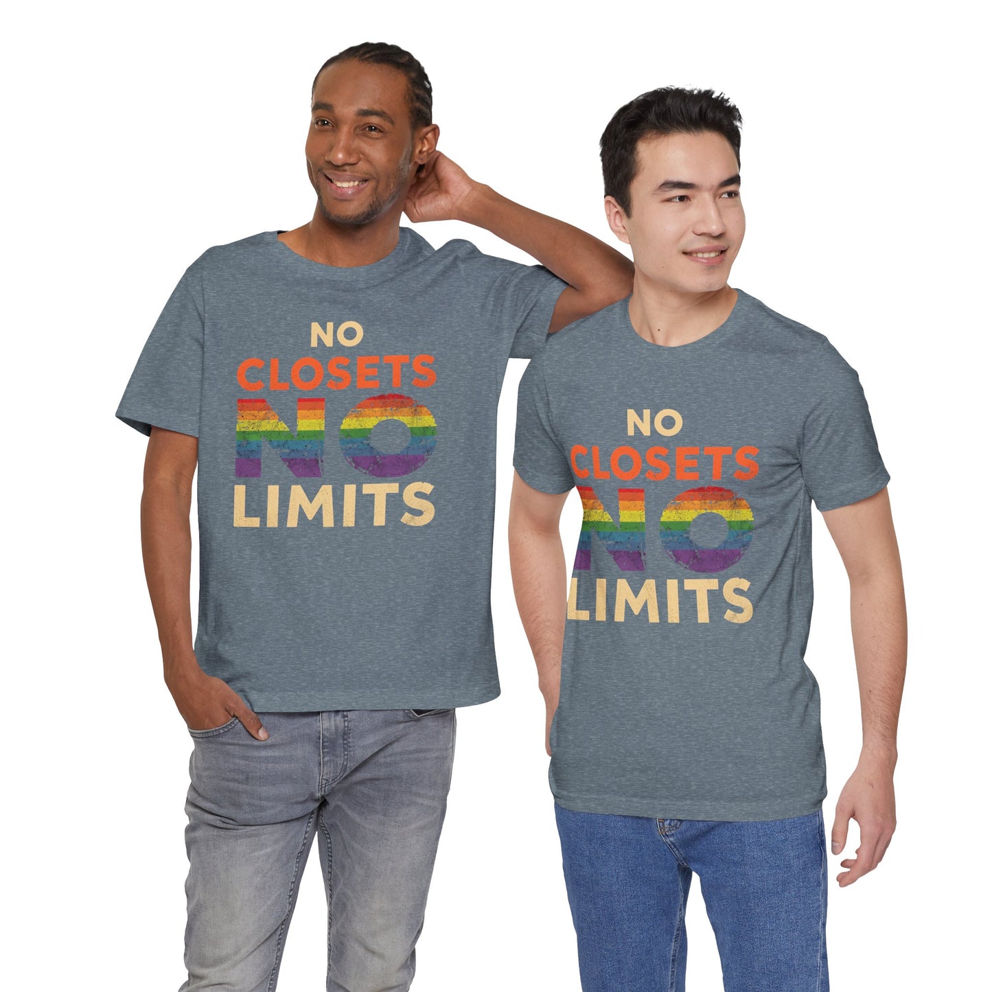 No Closets No Limits – Pride-Themed Unisex Tee | LGBTQ+ Shirt | Gay Pride Apparel | Equality T-Shirt | StatementWEAR | Comfortable Everyday Wear