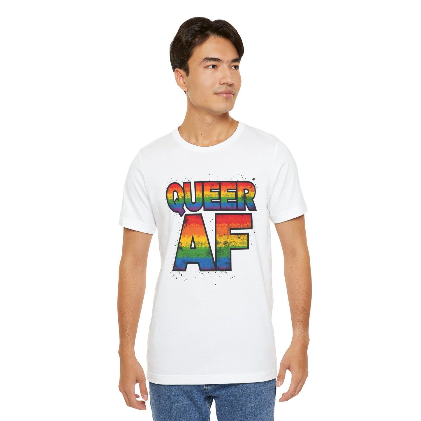 Queer AF – Pride T-Shirt | LGBTQ+ Short Sleeve Tee | Rainbow Graphic Shirt | Gay Pride Top | Unisex Tee for Celebrations | PrideWEAR Collection