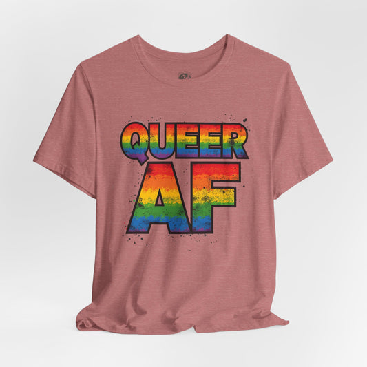 Queer AF – Pride T-Shirt | LGBTQ+ Short Sleeve Tee | Rainbow Graphic Shirt | Gay Pride Top | Unisex Tee for Celebrations | PrideWEAR Collection