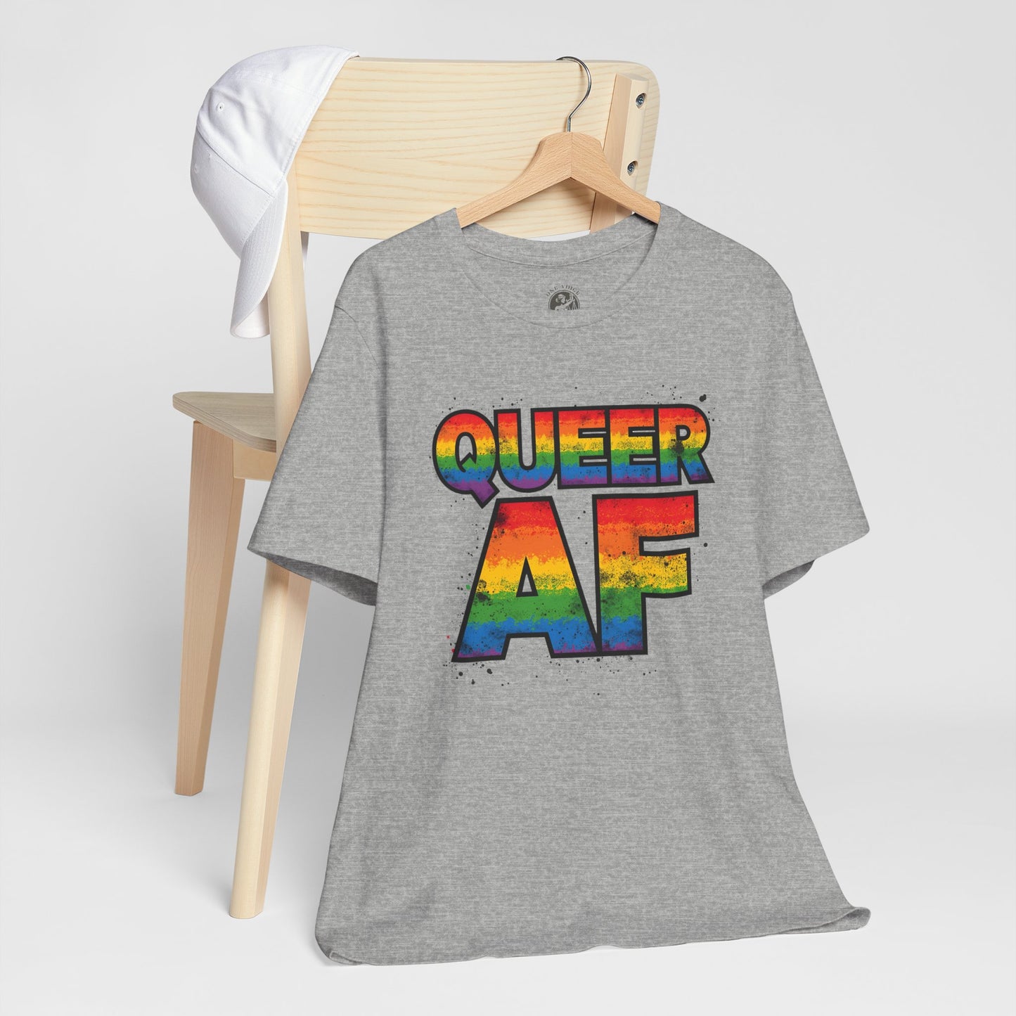 Queer AF – Pride T-Shirt | LGBTQ+ Short Sleeve Tee | Rainbow Graphic Shirt | Gay Pride Top | Unisex Tee for Celebrations | PrideWEAR Collection