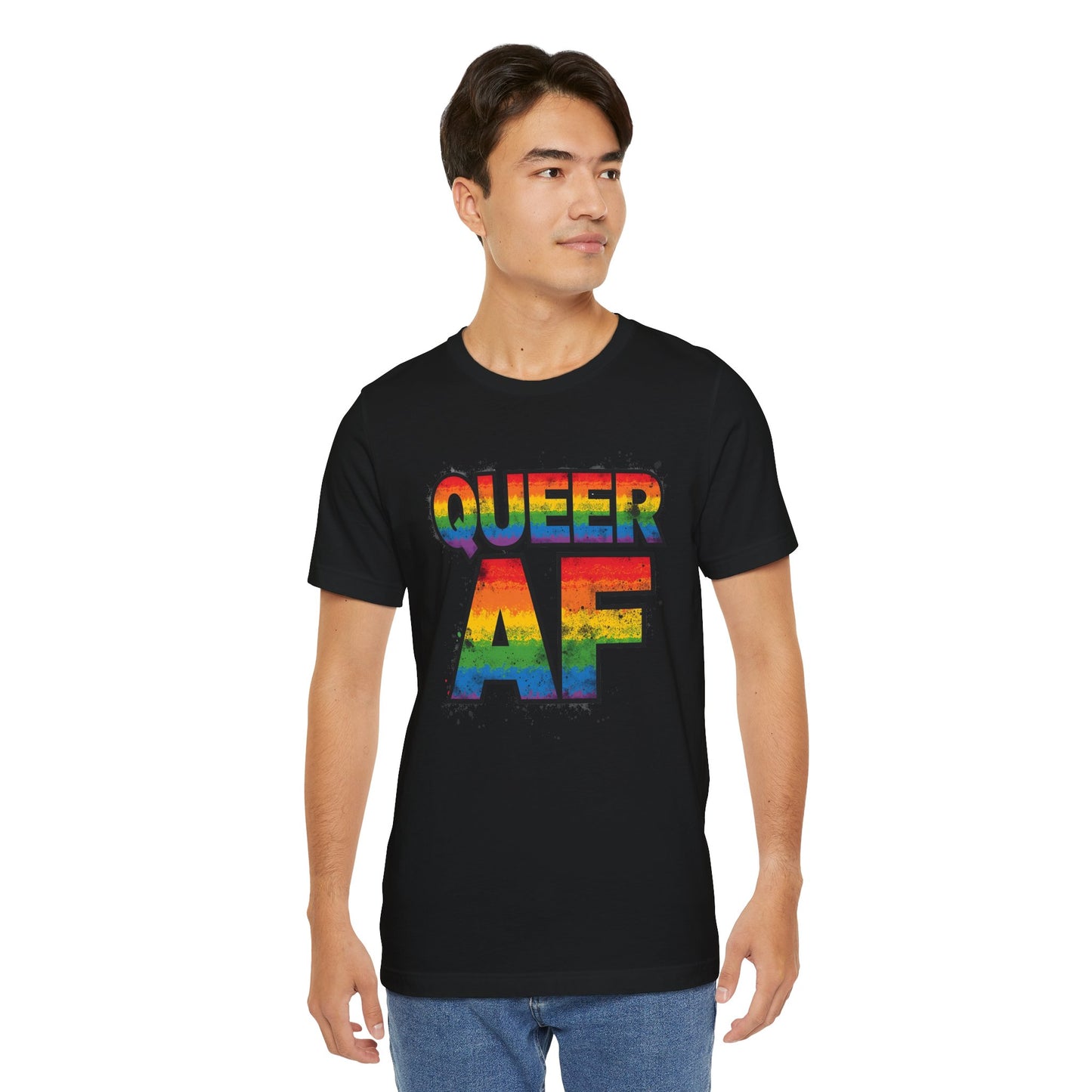 Queer AF – Pride T-Shirt | LGBTQ+ Short Sleeve Tee | Rainbow Graphic Shirt | Gay Pride Top | Unisex Tee for Celebrations | PrideWEAR Collection