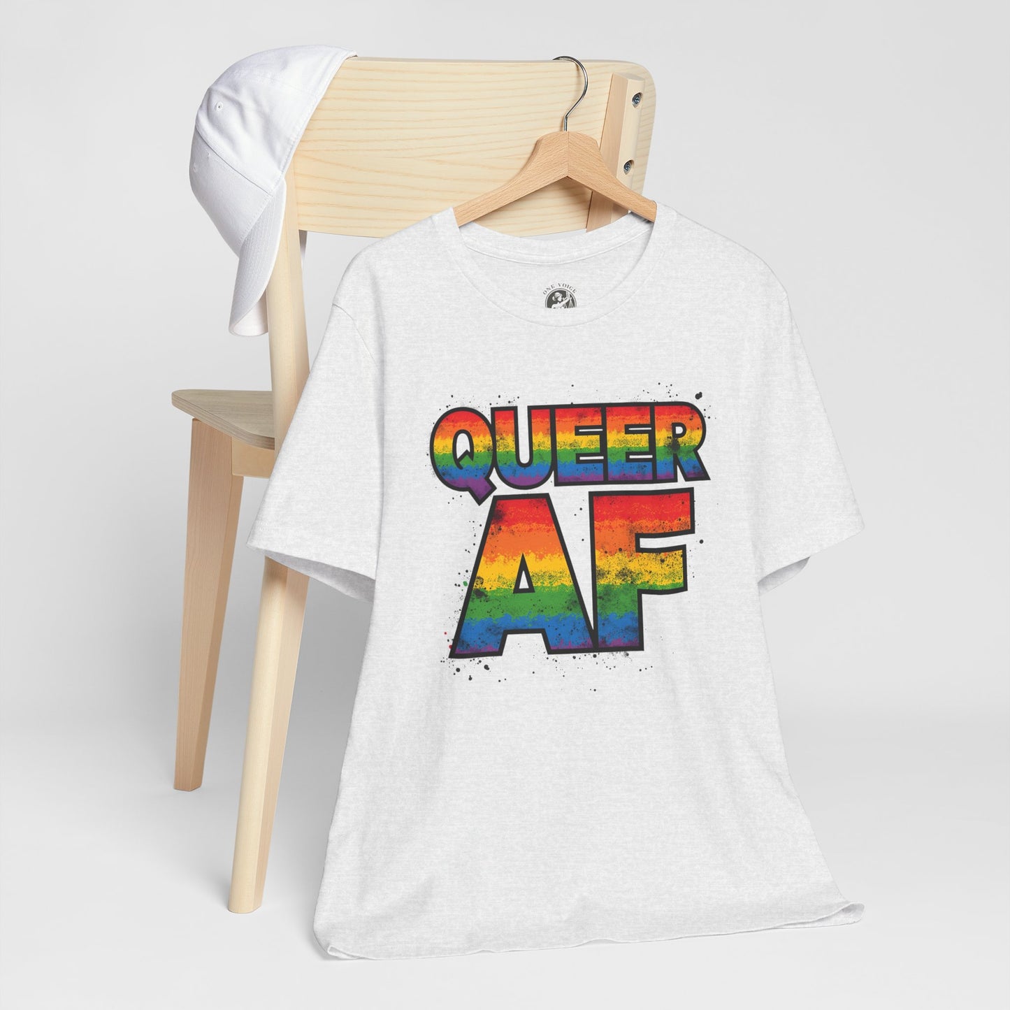 Queer AF – Pride T-Shirt | LGBTQ+ Short Sleeve Tee | Rainbow Graphic Shirt | Gay Pride Top | Unisex Tee for Celebrations | PrideWEAR Collection