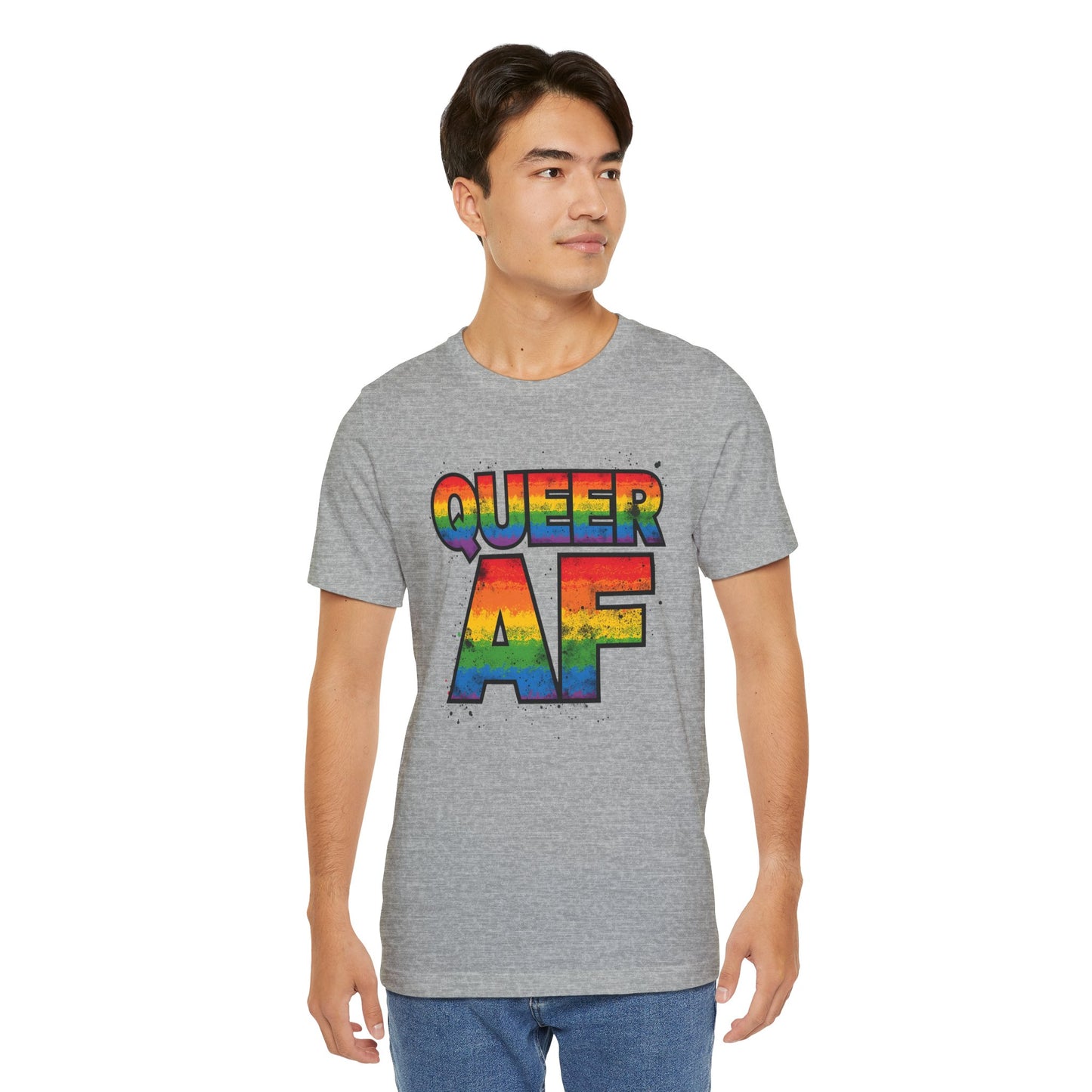 Queer AF – Pride T-Shirt | LGBTQ+ Short Sleeve Tee | Rainbow Graphic Shirt | Gay Pride Top | Unisex Tee for Celebrations | PrideWEAR Collection