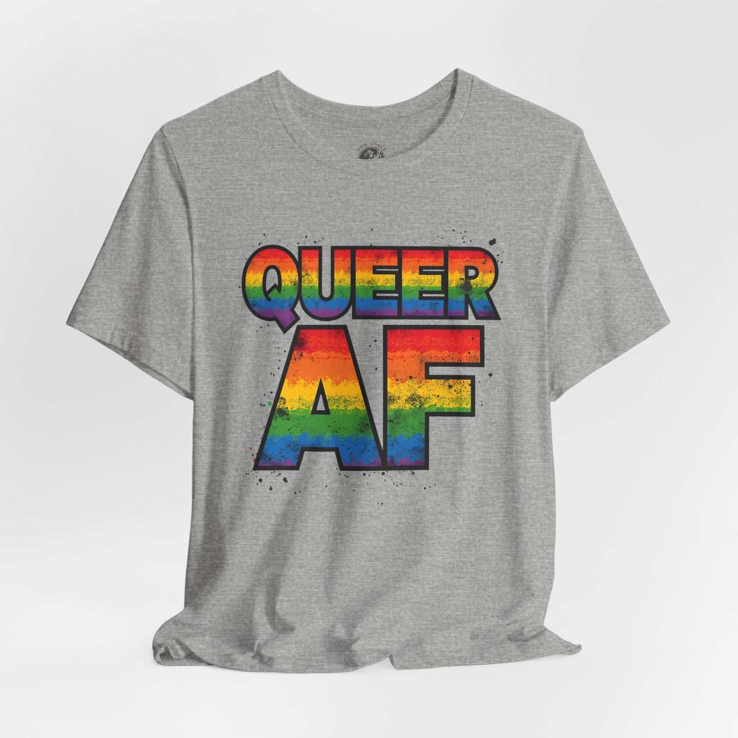 Queer AF – Pride T-Shirt | LGBTQ+ Short Sleeve Tee | Rainbow Graphic Shirt | Gay Pride Top | Unisex Tee for Celebrations | PrideWEAR Collection