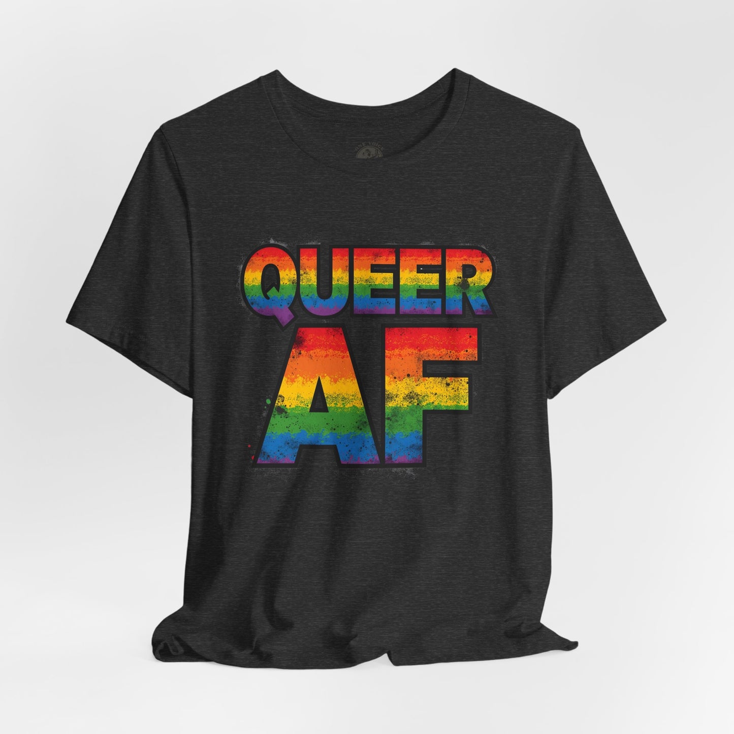 Queer AF – Pride T-Shirt | LGBTQ+ Short Sleeve Tee | Rainbow Graphic Shirt | Gay Pride Top | Unisex Tee for Celebrations | PrideWEAR Collection