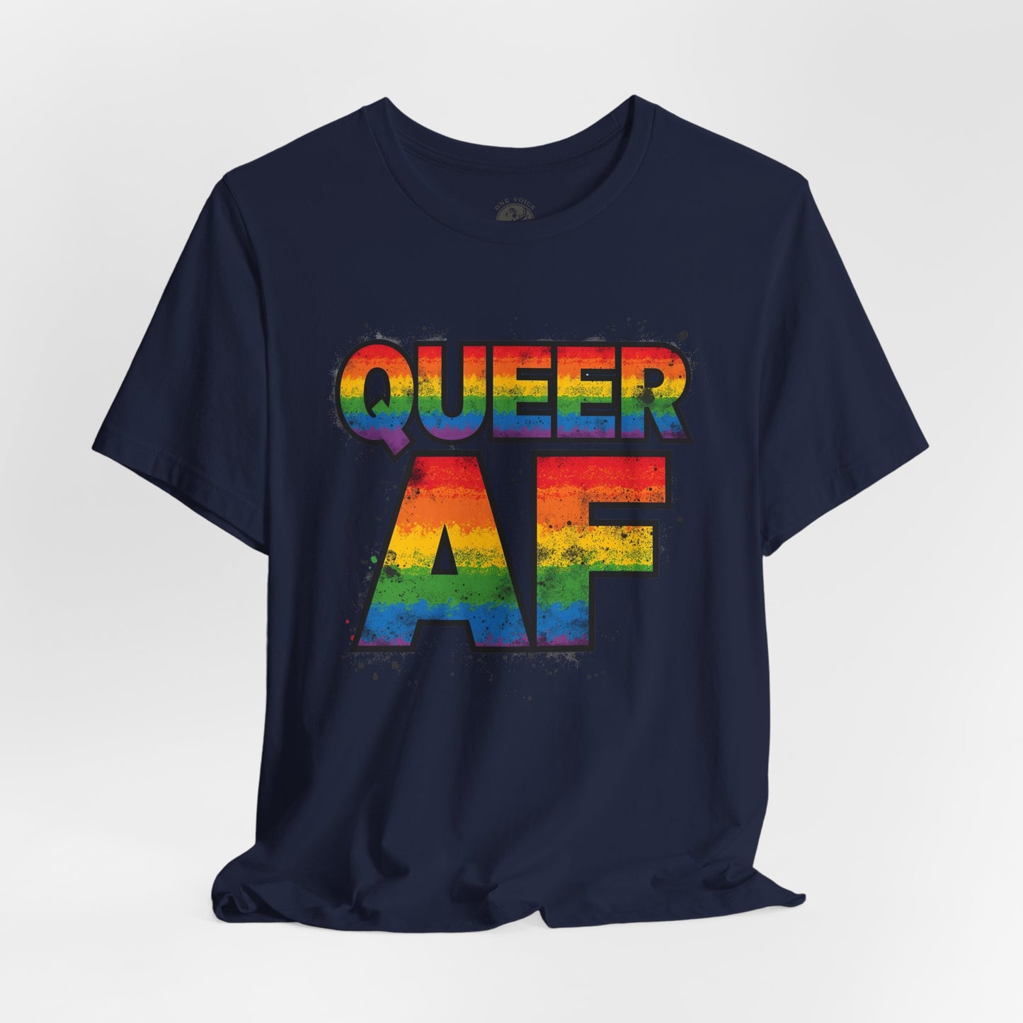 Queer AF – Pride T-Shirt | LGBTQ+ Short Sleeve Tee | Rainbow Graphic Shirt | Gay Pride Top | Unisex Tee for Celebrations | PrideWEAR Collection