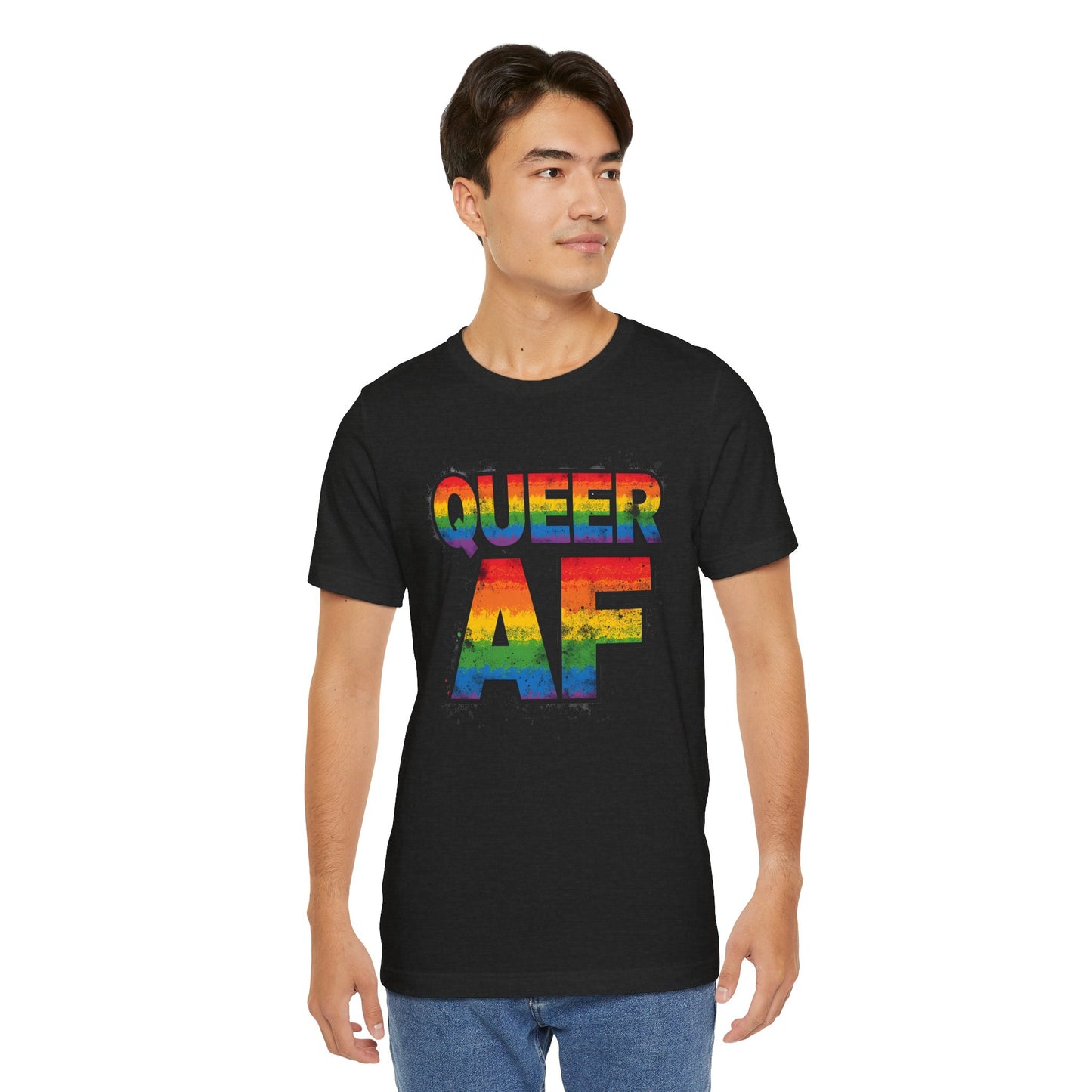 Queer AF – Pride T-Shirt | LGBTQ+ Short Sleeve Tee | Rainbow Graphic Shirt | Gay Pride Top | Unisex Tee for Celebrations | PrideWEAR Collection