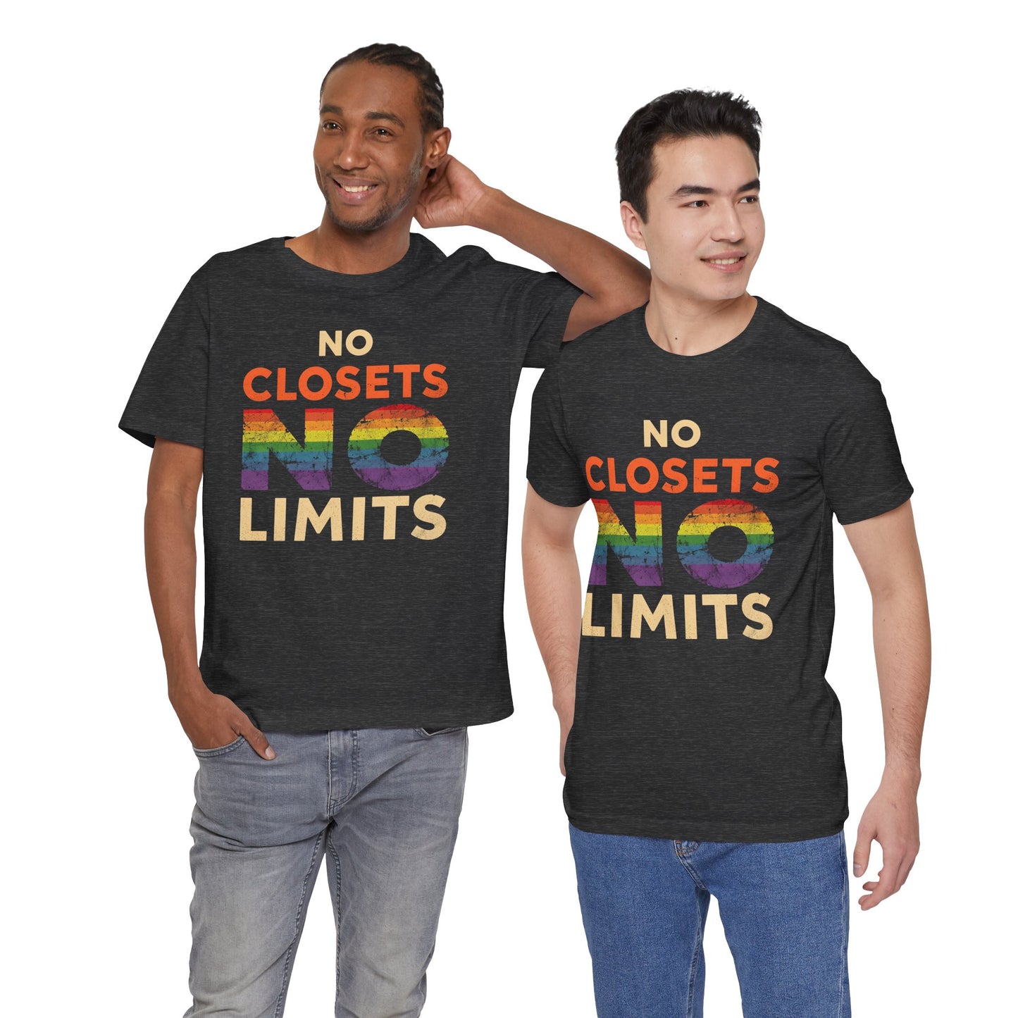 No Closets No Limits – Pride-Themed Unisex Tee | LGBTQ+ Shirt | Gay Pride Apparel | Equality T-Shirt | StatementWEAR | Comfortable Everyday Wear