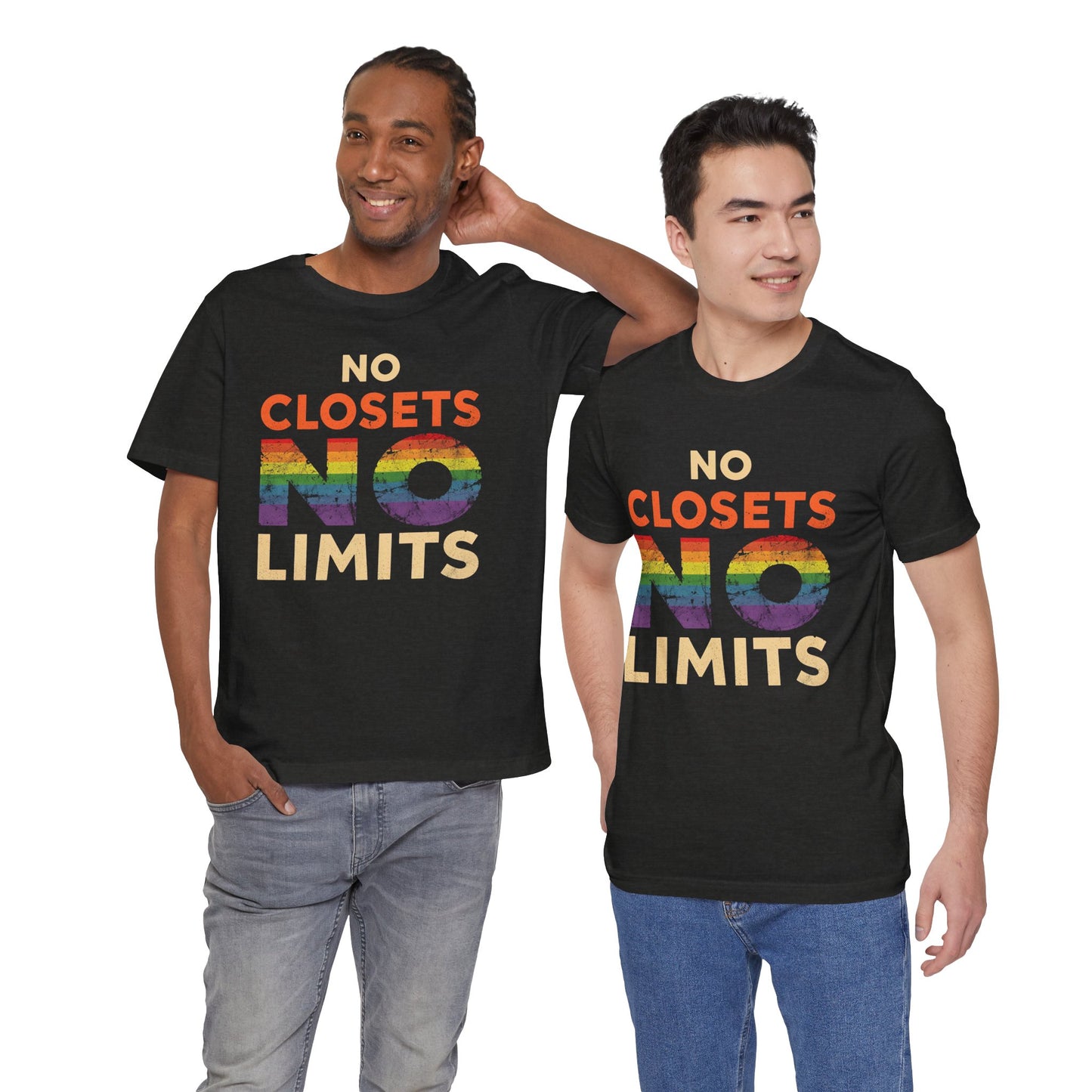 No Closets No Limits – Pride-Themed Unisex Tee | LGBTQ+ Shirt | Gay Pride Apparel | Equality T-Shirt | StatementWEAR | Comfortable Everyday Wear