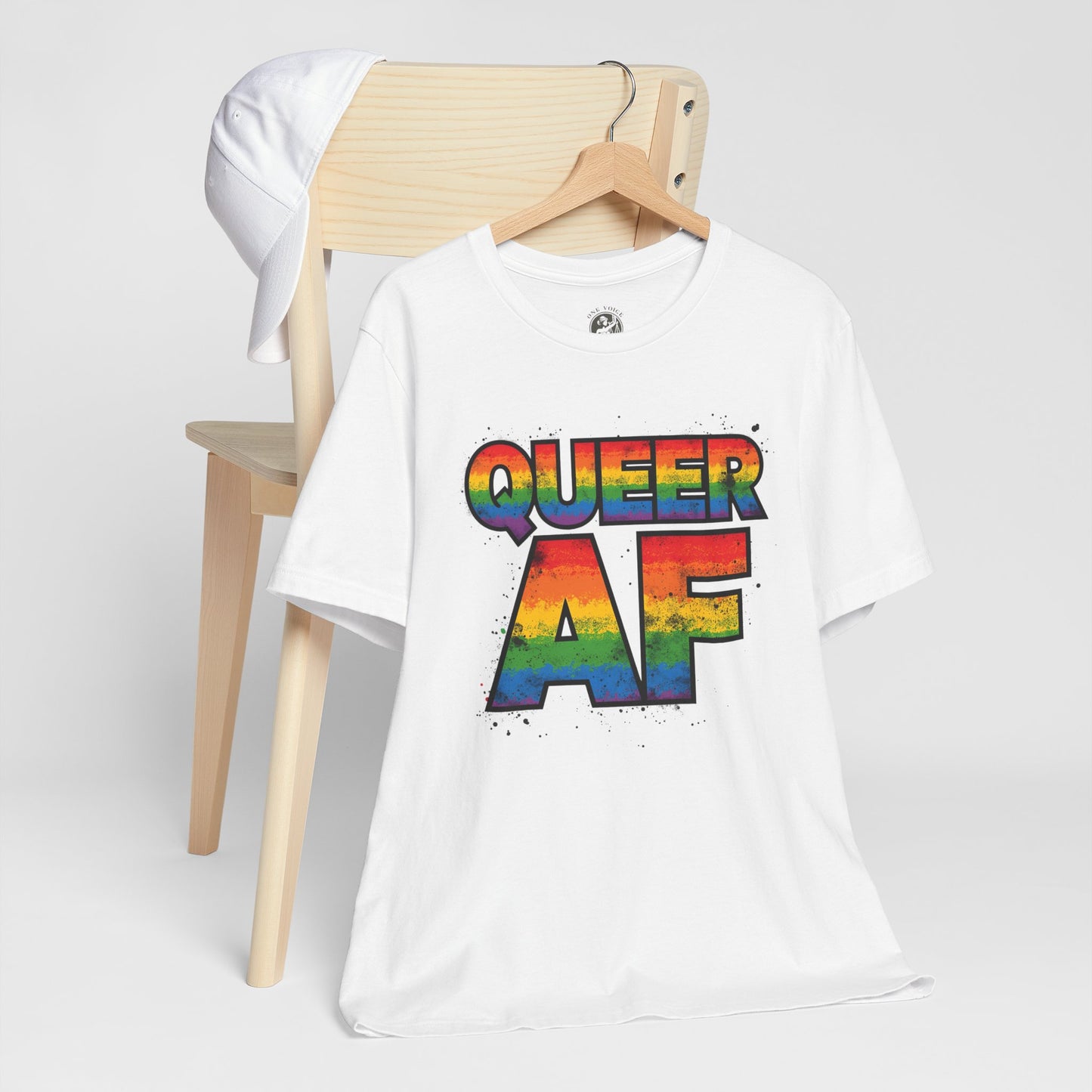 Queer AF – Pride T-Shirt | LGBTQ+ Short Sleeve Tee | Rainbow Graphic Shirt | Gay Pride Top | Unisex Tee for Celebrations | PrideWEAR Collection