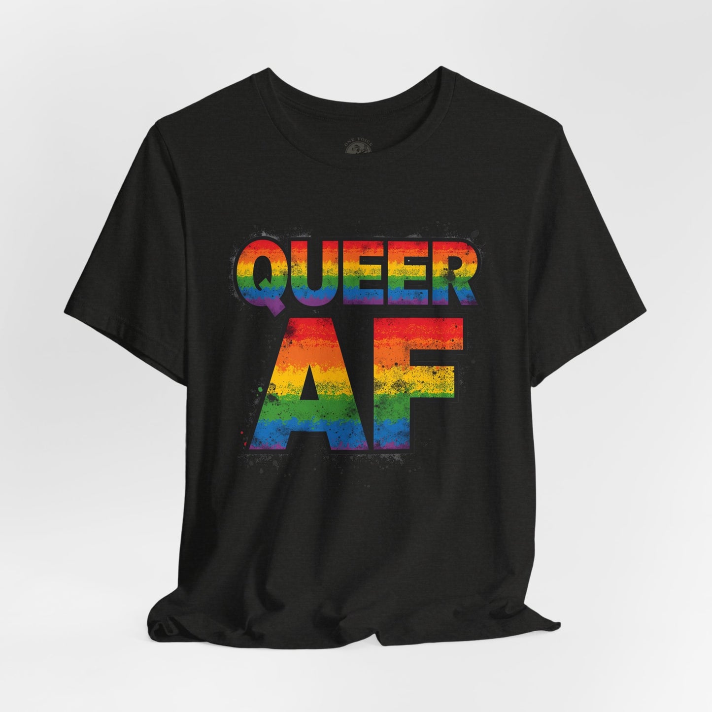 Queer AF – Pride T-Shirt | LGBTQ+ Short Sleeve Tee | Rainbow Graphic Shirt | Gay Pride Top | Unisex Tee for Celebrations | PrideWEAR Collection