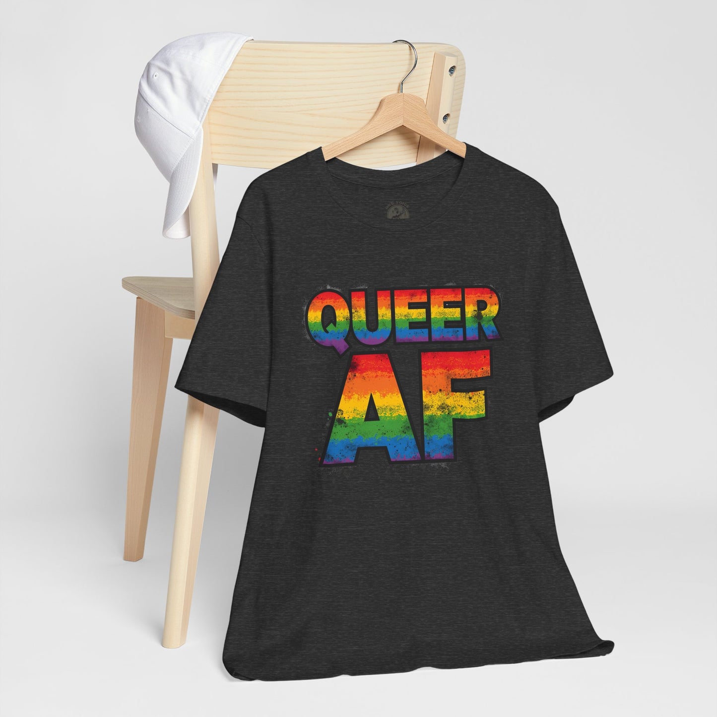 Queer AF – Pride T-Shirt | LGBTQ+ Short Sleeve Tee | Rainbow Graphic Shirt | Gay Pride Top | Unisex Tee for Celebrations | PrideWEAR Collection